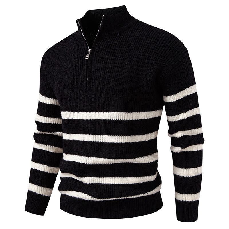 Herren Strickpullover mit modernem Halbreißverschluss und gestreiftem Design EB