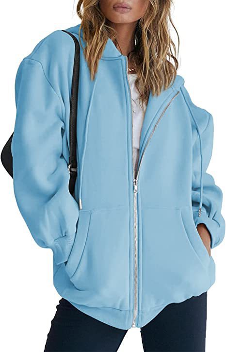 Damen nan oversized Kapuzenjacke mit durchgehendem Reißverschluss Kängurutaschen und weichem Sweatmaterial EB