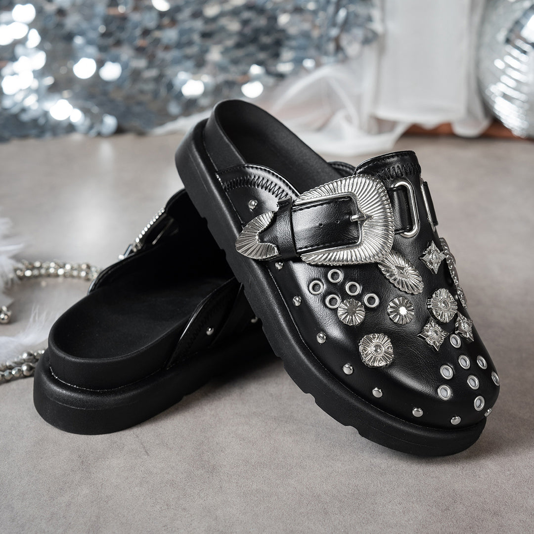 Damen Clogs mit funkelnden Zierteilen und modischem Schnallen-Design EB