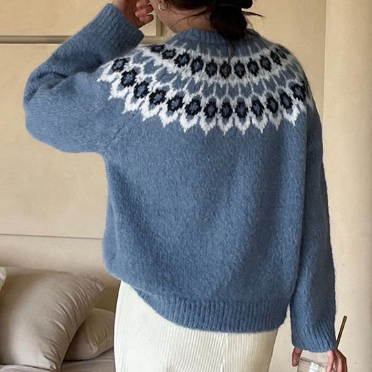 Damen Strickpullover mit traditionellem Norwegermuster EB