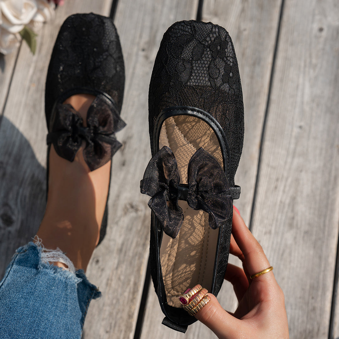 Damen elegante Ballerinas mit floralen Applikationen und rutschfester Sohle EB