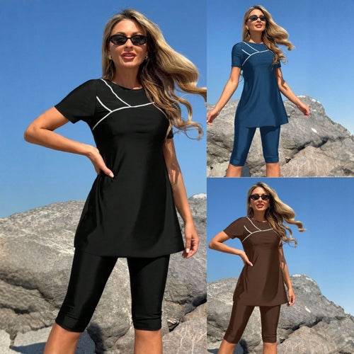 Damen Sportliches Badeset mit kurzem Oberteil und Leggings EB