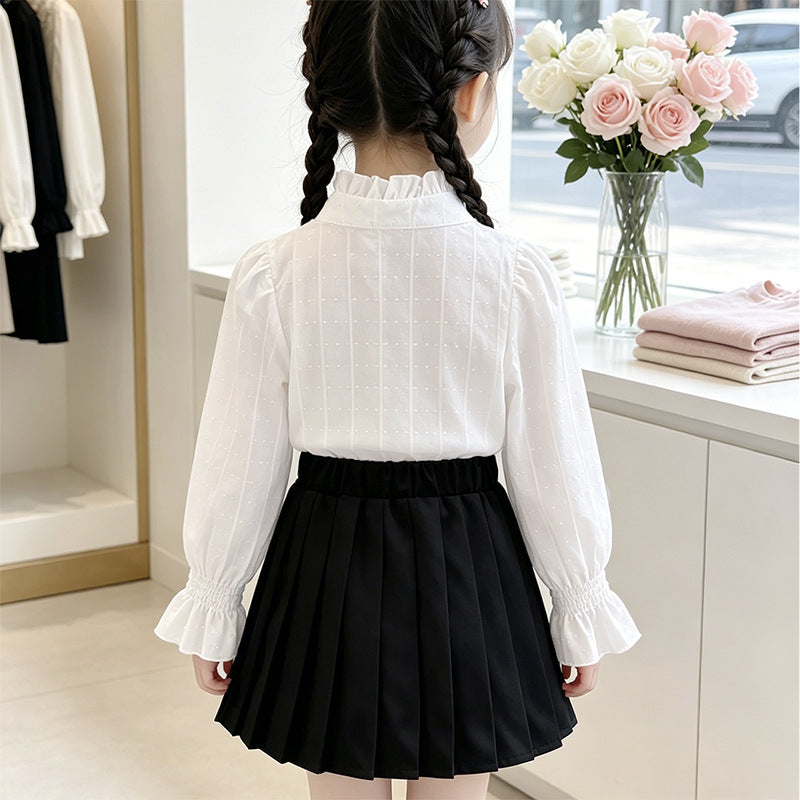 Mädchen elegante Bluse mit Rüschendetails und Spitzenbesatz EB
