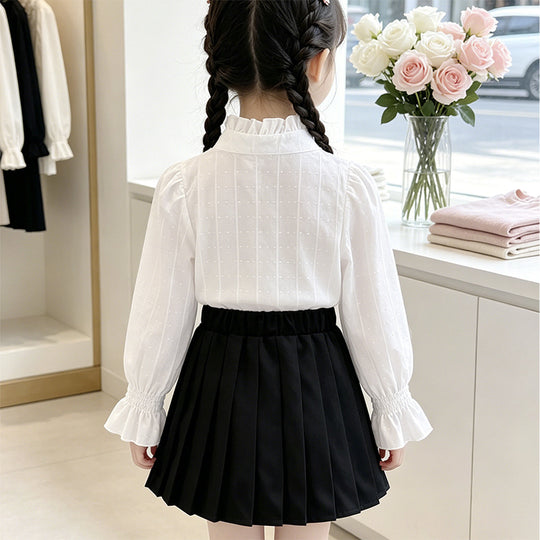 Mädchen elegante Bluse mit Rüschendetails und Spitzenbesatz EB
