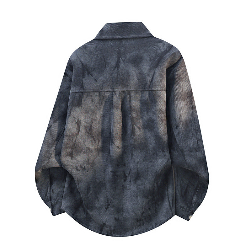 Herren oversized Cord-Workshirt im Batik-Look mit Druckknopfleiste EB