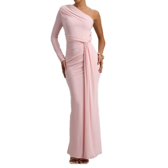Damen Elegantes schulterfreies Maxikleid mit geschwungenem Rüschendesign EB