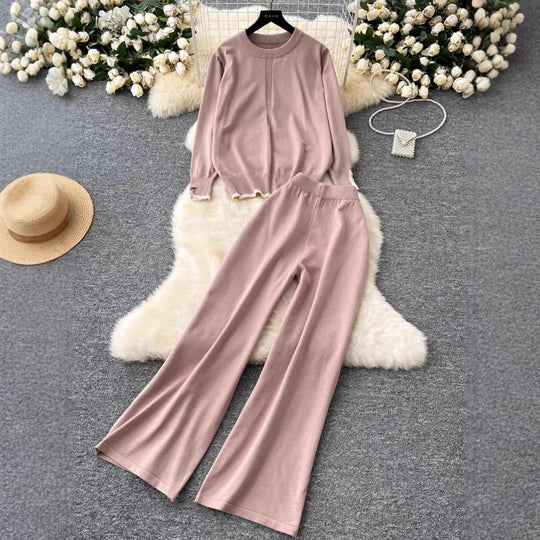 Damen modisches und bequemes Strick-Loungewear-Set mit weitem Bein EB