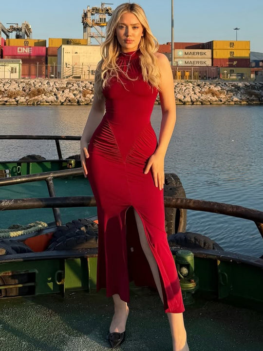 Damen Elegantes Wickelkleid mit hohem Schlitz und detailverliebt gerafftem Design EB