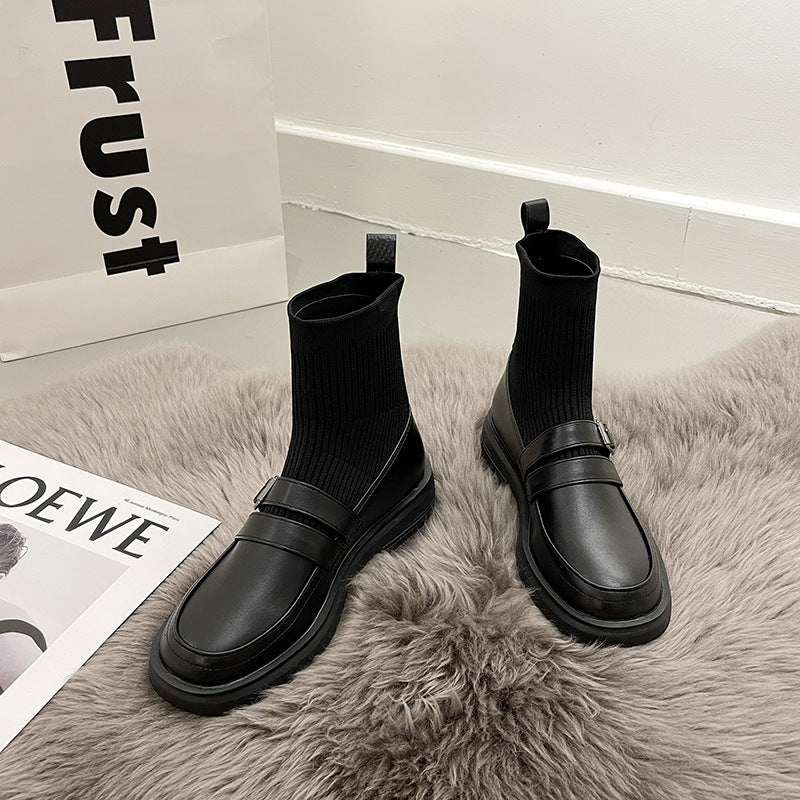 Damen nan Loafer-Sock-Boots mit elastischem Strickschaft, rutschfester Plateau-Gummisohle und gepolstertem Komfortfußbett EB