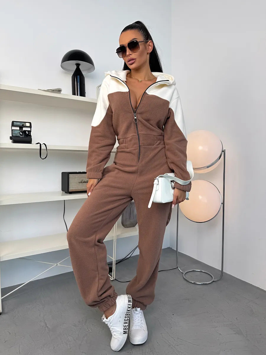 Damen gemütlicher Fleece-Overall mit Kapuze, durchgehendem Reißverschluss und elastischen Bündchen Eichborn Berlin