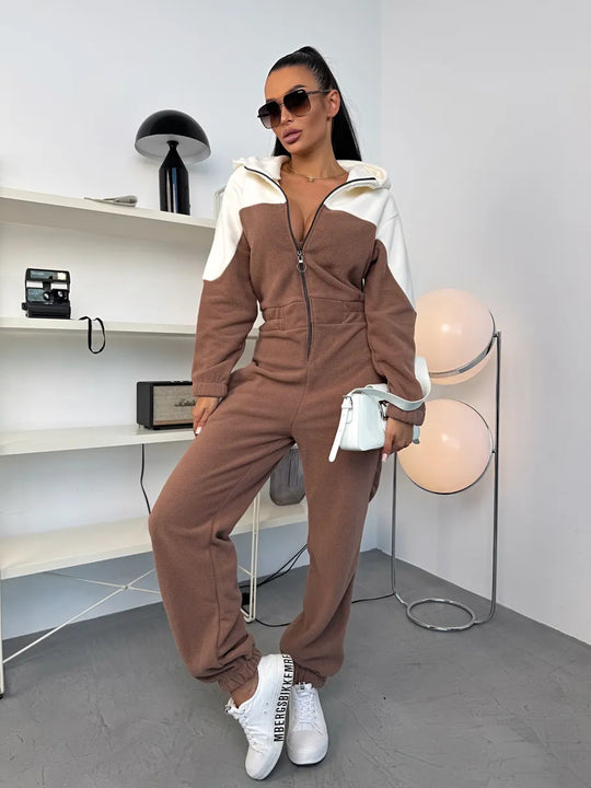 Damen gemütlicher Fleece-Overall mit Kapuze, durchgehendem Reißverschluss und elastischen Bündchen Eichborn Berlin