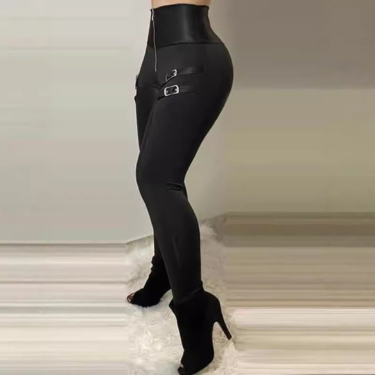 Damen Hochtaillierte Leggings mit modischen Schnallen-Details EB