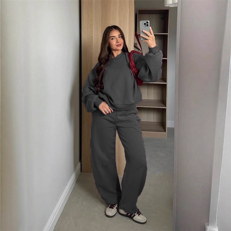 Damen Cropped-Sweatshirt mit hohem Rundhalsausschnitt und elastischer Tunnelzug Wide-Leg Jogginghose Set Eichborn Berlin