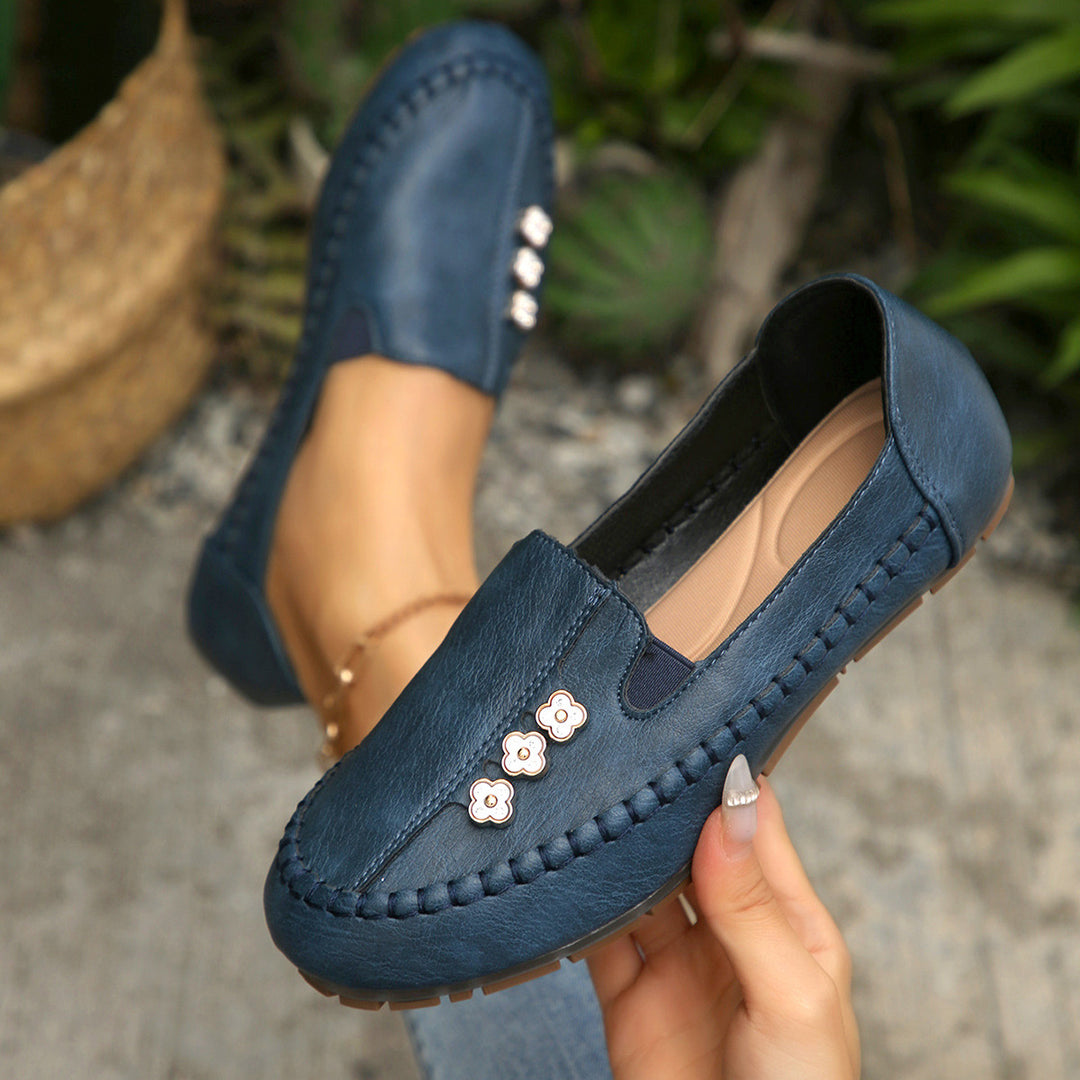 Damen Mokassin-Schuhe mit modischer Blütenapplikation EB