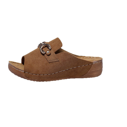 Damen Komfortable Mules mit modischem Schnallen-Detail und anatomischem Fußbett EB