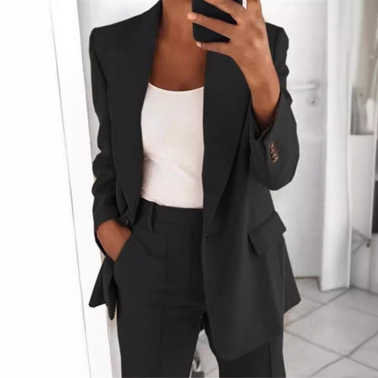 Damen nan Business-Blazer-Set mit strukturierter Oversize-Silhouette, Reverskragen und Bundfaltenhose EB