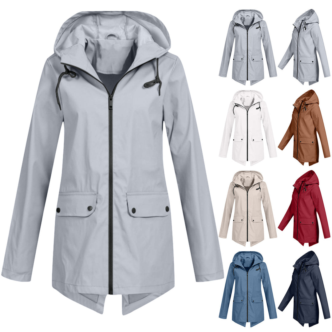Damen wasserabweisende Übergangsjacke mit verstellbarer Kapuze und praktischen Taschen EB