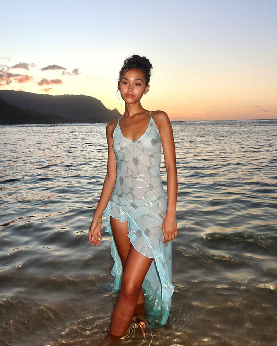 Damen Strandkleid mit transparentem Finish und asymmetrischem Saum EB