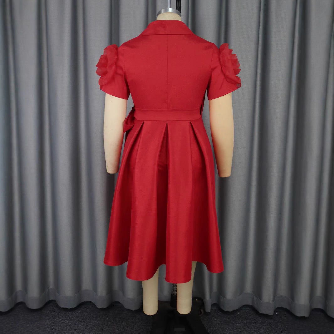 Damen Wickelkleid mit voluminösen Puffärmeln EB