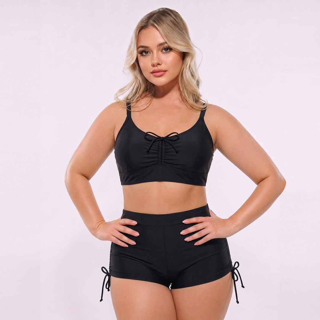 Damen Hoch geschnittenes Tankini-Set mit verstellbaren Trägern und Raffung EB