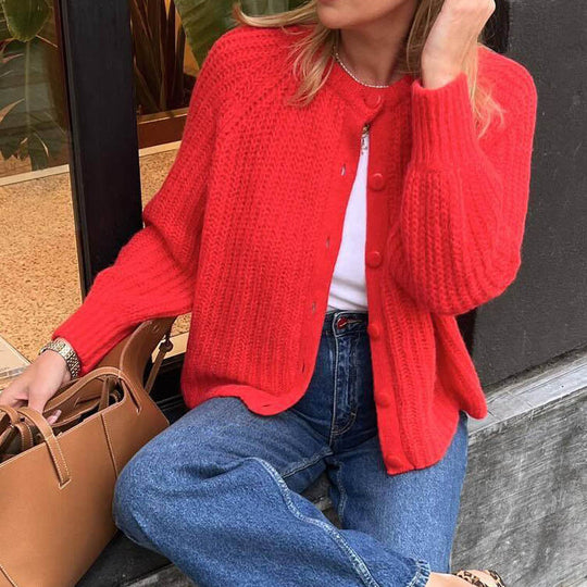Damen Oversize Mohair-Effekt Strickjacke mit Rippenstruktur und Rundhalsausschnitt EB