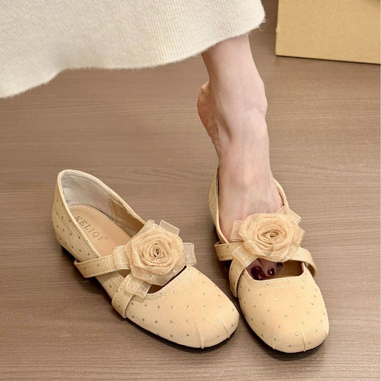Damen elegante Ballerinas mit dekorativen Blütenapplikationen EB