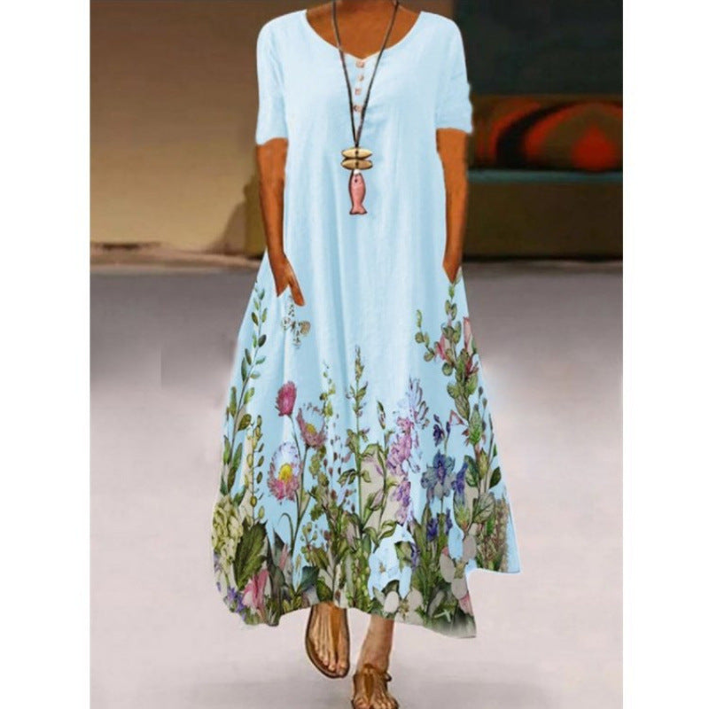 Damen Maxikleid mit floralem Print und seitlichen Taschen EB