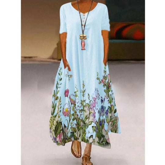 Damen Maxikleid mit floralem Print und seitlichen Taschen EB
