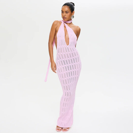 Damen trendiges Netzkleid mit Bindegürtel EB