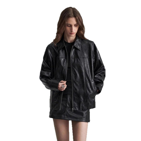 Damen Kunstlederjacke im angesagten Biker-Stil mit asymmetrischem Reißverschluss EB