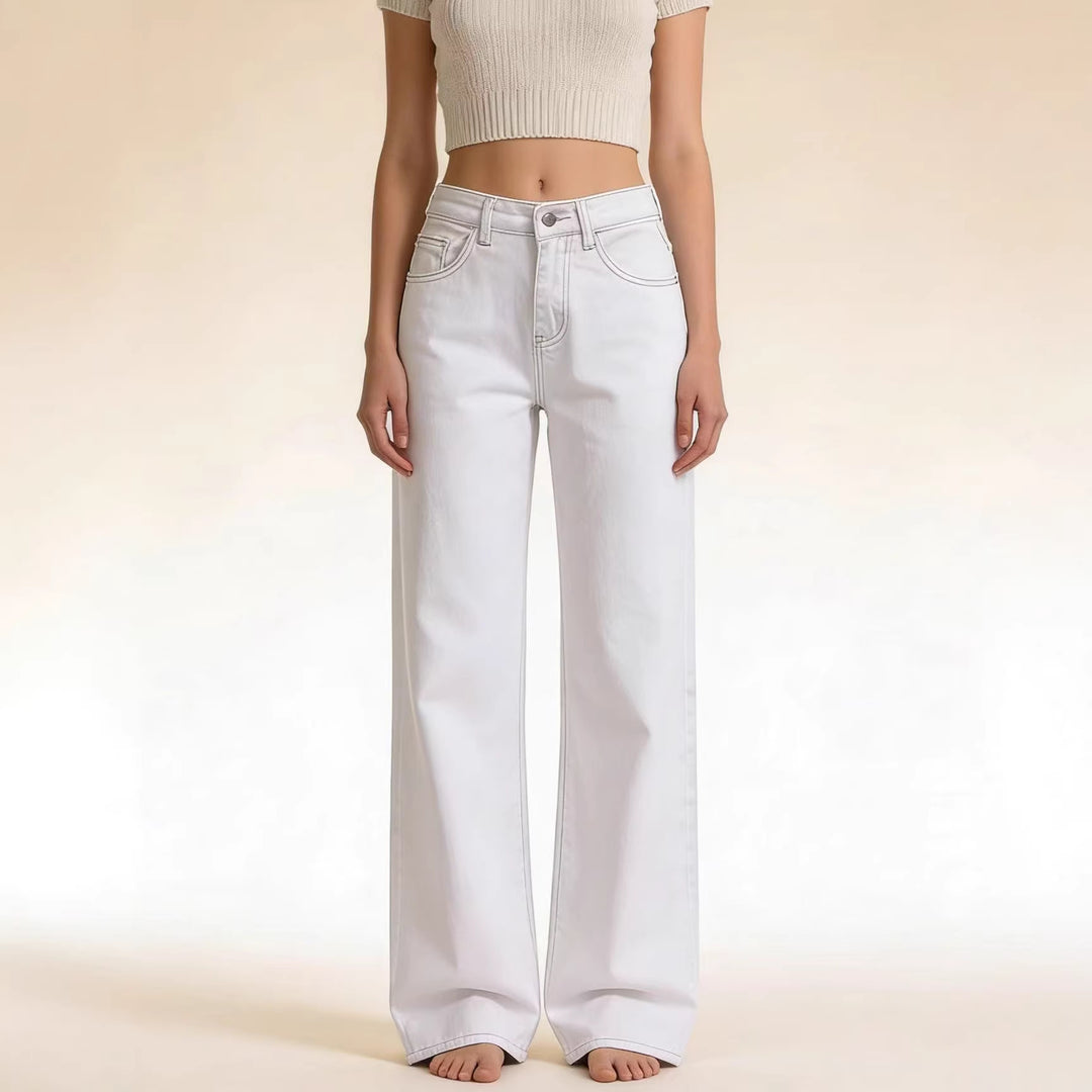 Damen weite Denim-Hose mit Vintage-Waschung und hoch geschnittenem Bund EB