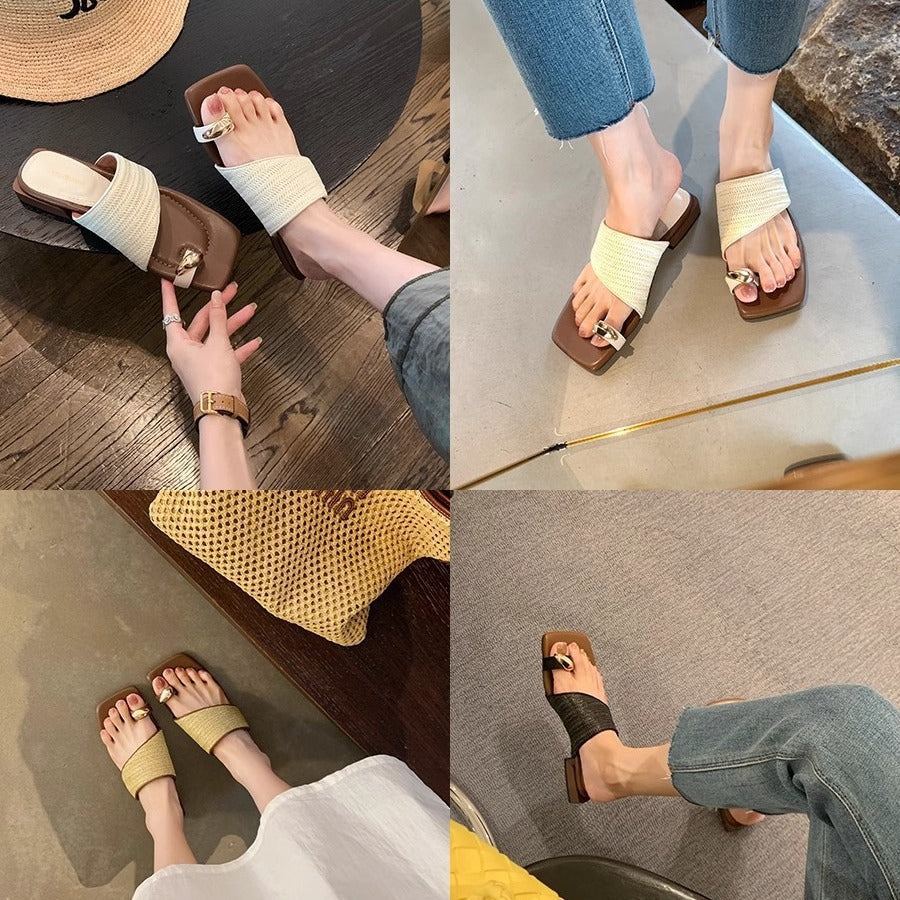 Damen modische Clip-Toe-Sandalen mit breitem Riemendesign und trendiger Schnallenapplikation EB