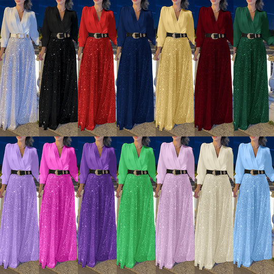 Damen Funkelndes Abendkleid mit elegantem Oberteil und glitzerndem Rock EB