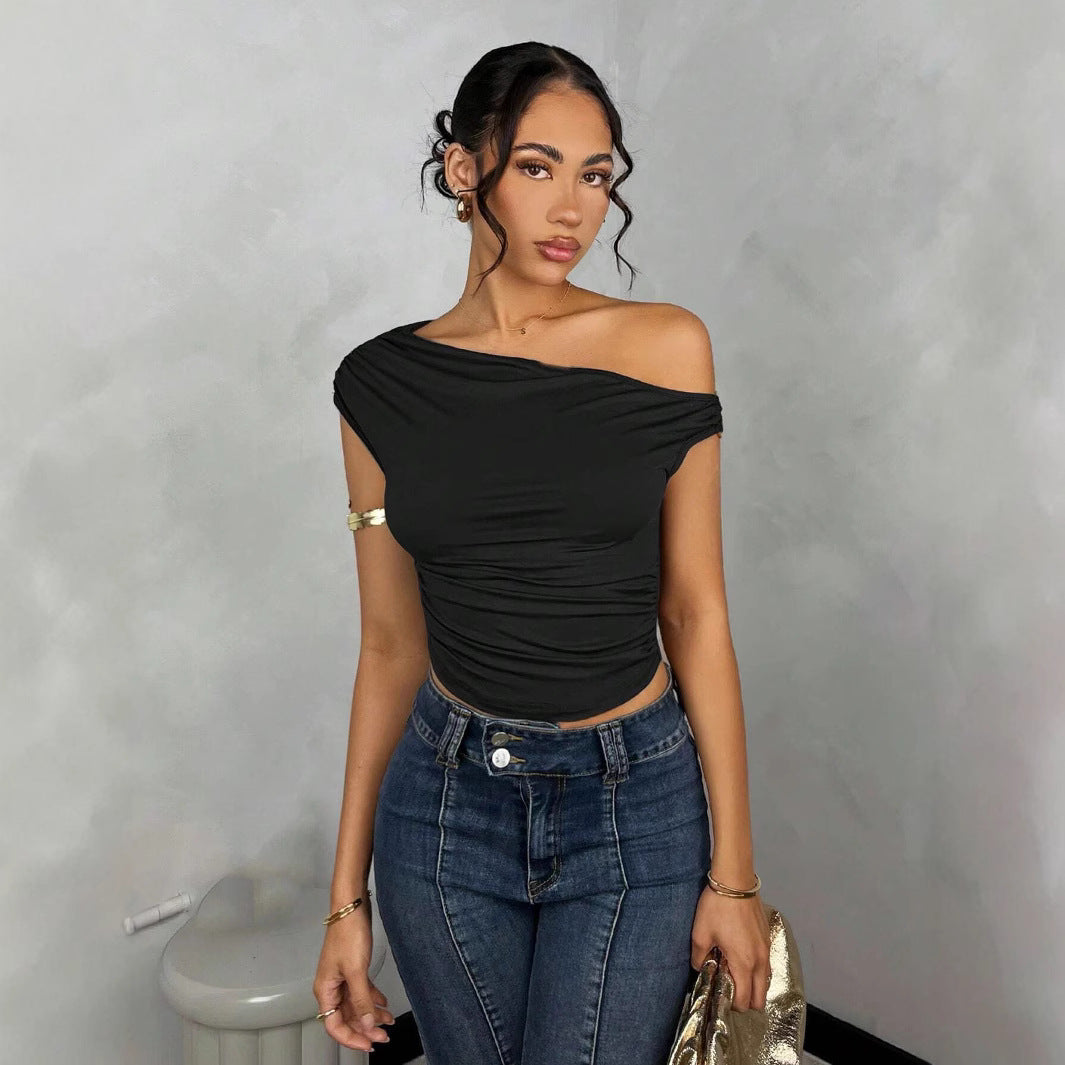 Damen Asymmetrisches Crop-Top mit elegantem Wellendesign und raffiniertem Schnitt EB