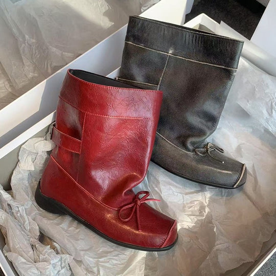 Damen modische Stiefeletten mit einzigartigem Schnitt und praktischem Riemen EB