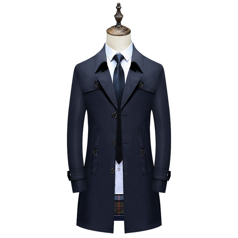 Herren Klassischer Trenchcoat mit karierter Innenfutter und Wetterschutz EB