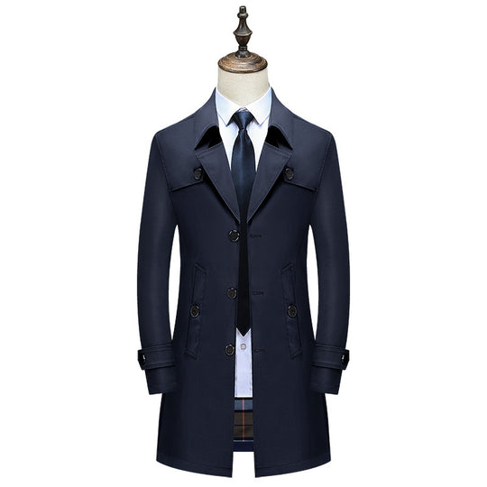 Herren Klassischer Trenchcoat mit karierter Innenfutter und Wetterschutz EB