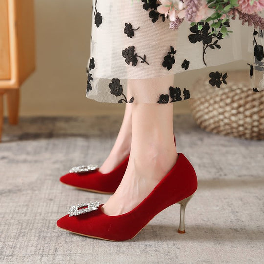 Damen elegante Spitzenpumps mit funkelndem Strassakzent EB