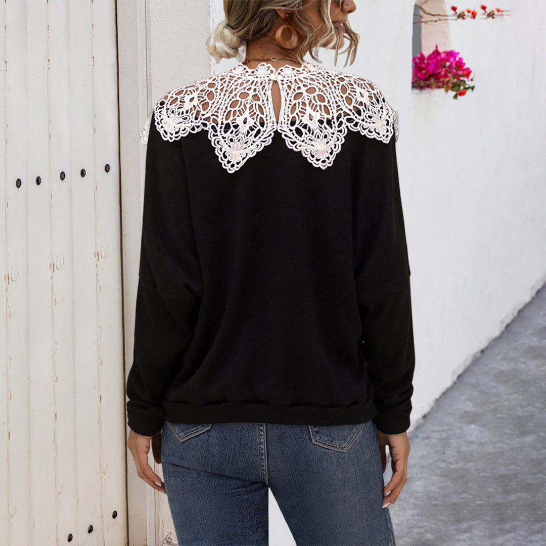 Damen Sweatshirt mit dekorativem Spitzenkragen und lässigem Schnitt EB