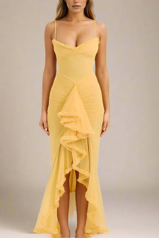 Damen Elegantes Wickelkleid mit Rüschendetails und hohem Schlitz EB