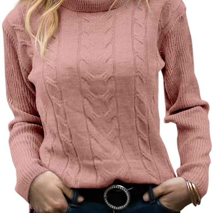 Damen Strickpullover mit Stehkragen und Zopfmuster EB
