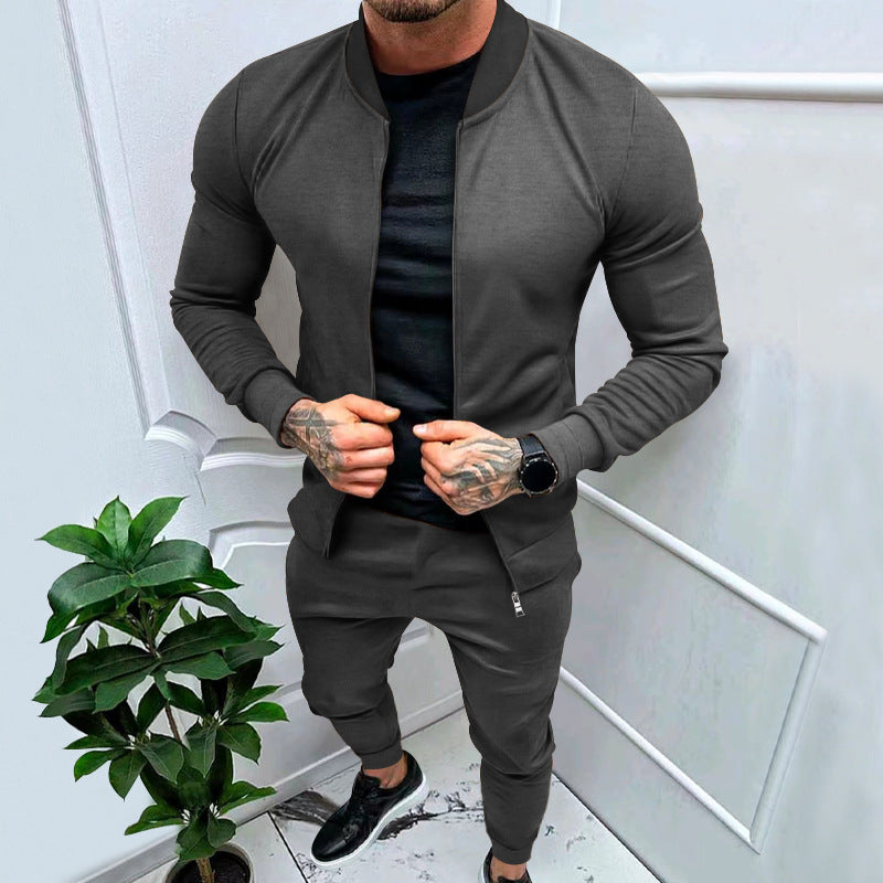 Herren nan sportlicher Freizeit-Trainingsanzug mit taillierter Bomberjacke und konisch zulaufender Jogginghose aus elastischer Baumwollmischung EB
