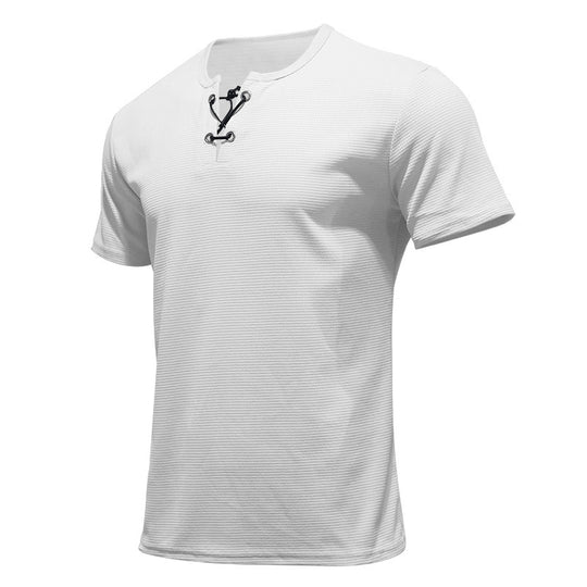 Herren nan Kurzarmshirt mit Schnürkragen, Metallösen und feinem Strukturjersey EB