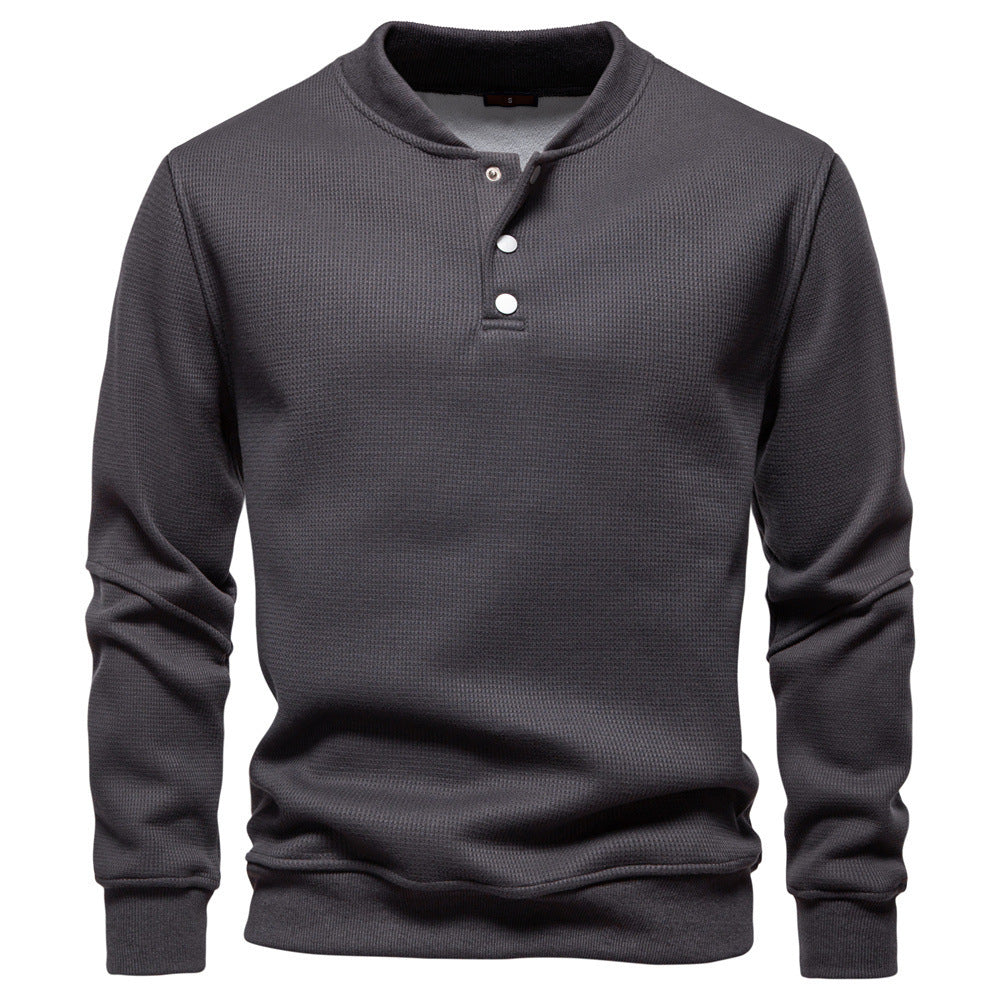 Herren nan Waffelstruktur-Henley-Pullover mit kurzem Druckknopfverschluss und Rippbündchen EB