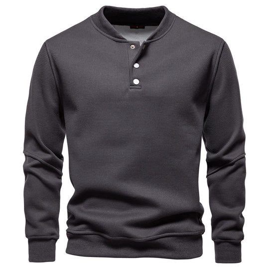 Herren nan Waffelstruktur-Henley-Pullover mit kurzem Druckknopfverschluss und Rippbündchen EB