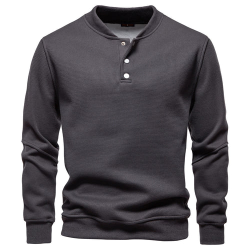 Herren nan Waffelstruktur-Henley-Pullover mit kurzem Druckknopfverschluss und Rippbündchen EB