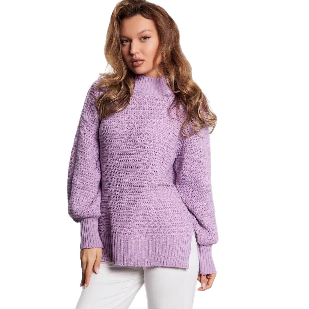 Damen modischer Strickpullover mit strukturiertem Muster und weitem Schnitt EB