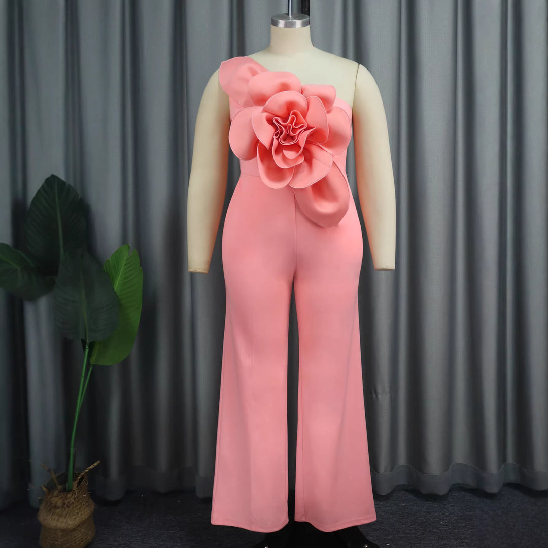 Damen eleganter Jumpsuit mit einzigartiger Blumenapplikation EB