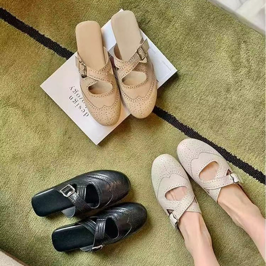 Damen modische Slipper mit elegantem Riemchen EB