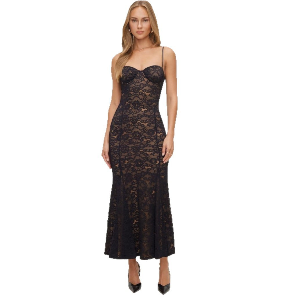 Damen Spitzenkleid mit sanften Konturen und trägerlosem Design EB